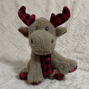 Cozy Plaid Antler Moose Plush Toy